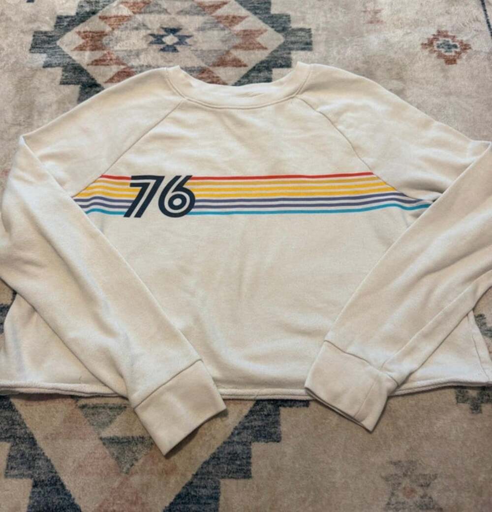 Mossimo Supply Co. 76 Rainbow Stripe Cropped Sweatshirt White Size S